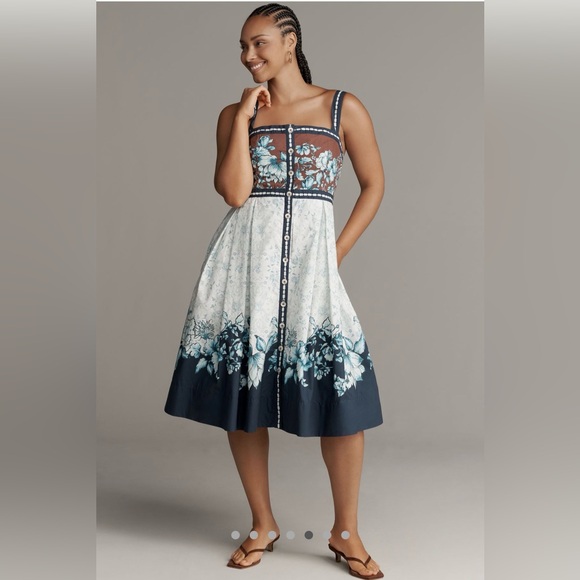 Anthropologie Dresses & Skirts - NWOT Maeve Sleeveless Square Neck Button Front Midi Dress, Size 2X